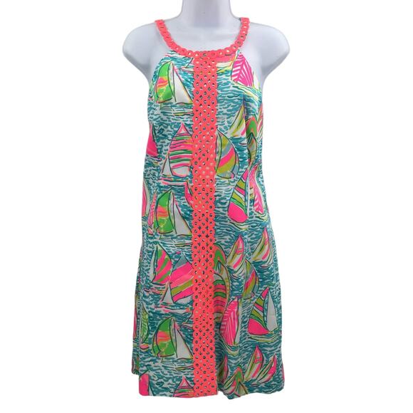 Lilly Pulitzer Halter Neck Floral Shift Sasha Dress in Ugotta Regatta 16 EUC - Picture 1 of 6